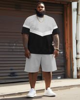 Casual Geometric Colorblock Big & Tall Men's T-shirt Shorts 2-Piece Set
